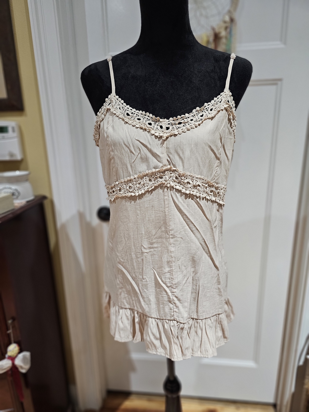Crochet-Trim Cream Camisole